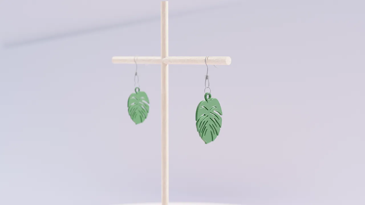 Monstera Earrings. Quick easy Print. Stylish view 2
