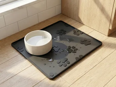 Modern Paw Print Pet Food & Water Bowl Mat