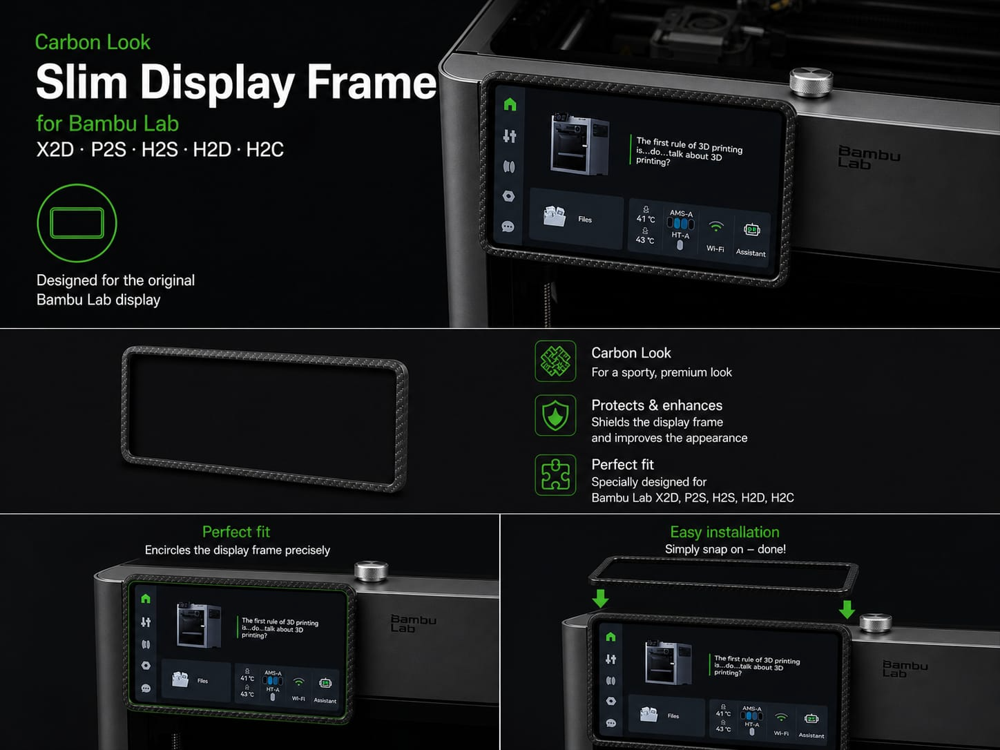 Slim Carbon Display Frame X2D P2S H2S H2D H2C