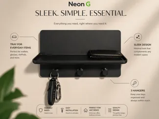 Minimal Wall Organizer Key Hooks + Storage Shelf