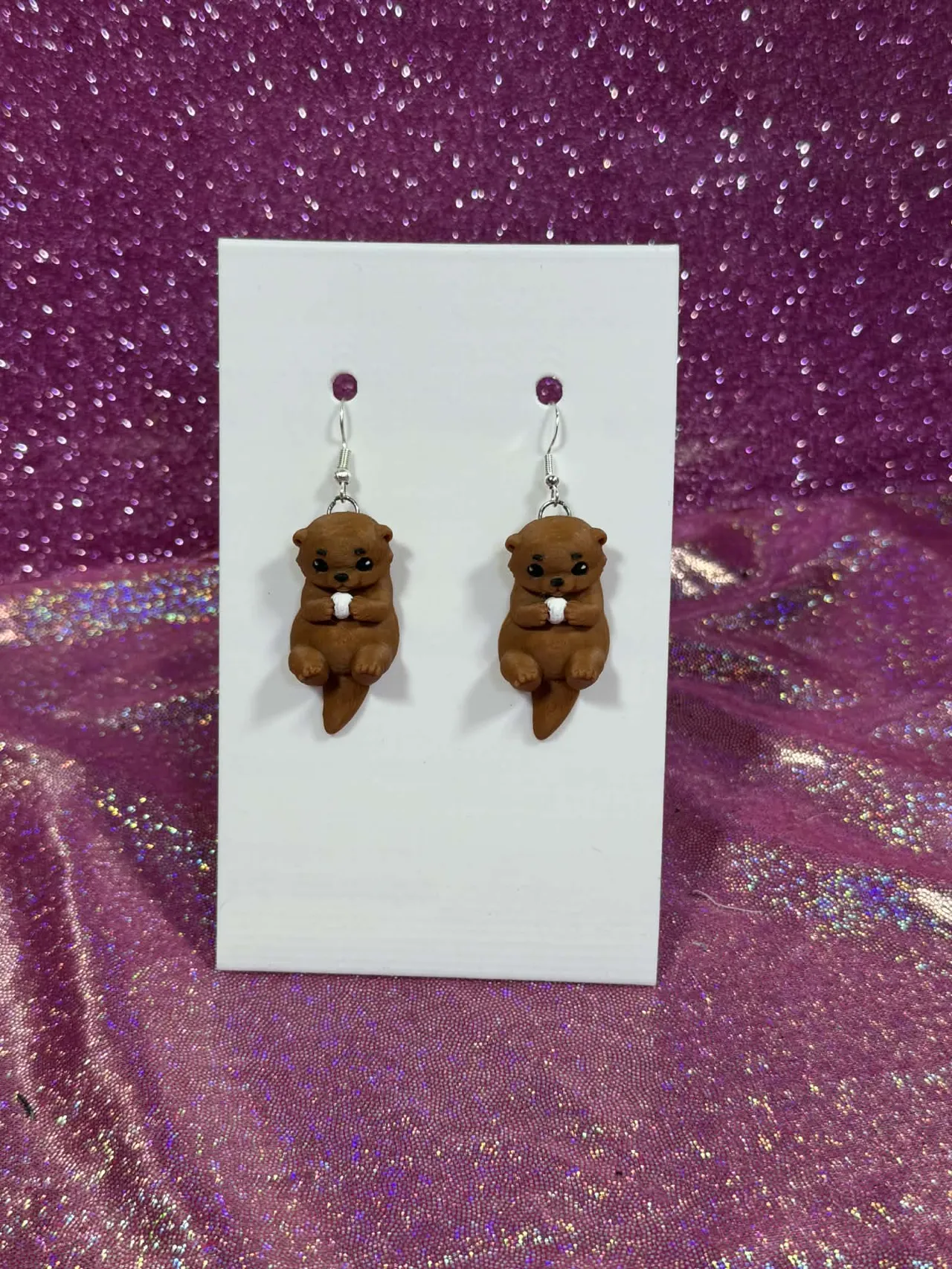 Otter Holding a Rock Earrings view 2