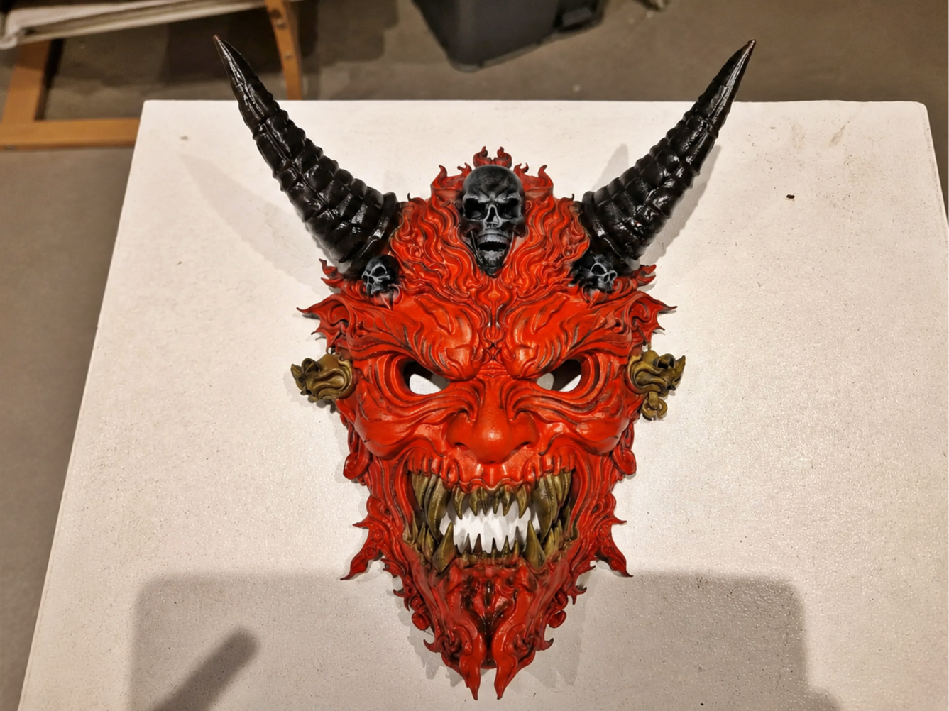 Demonic Oni Skull Mask STL | Detailed Wall Decor
