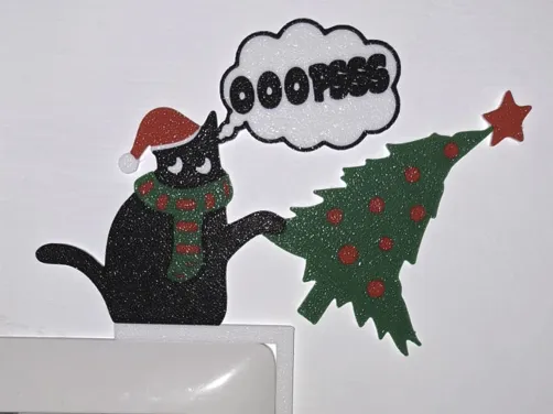 door corner cat push christmas tree