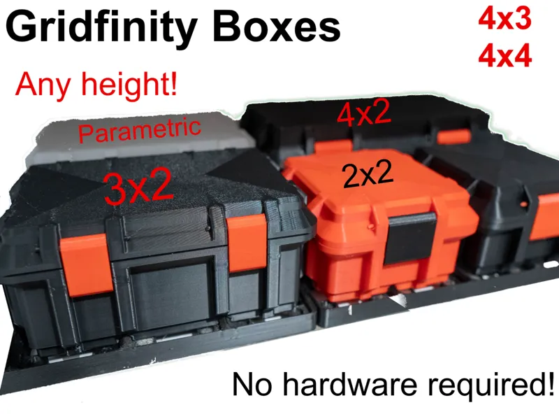 Parametric gridfinity storage boxes - no hardware