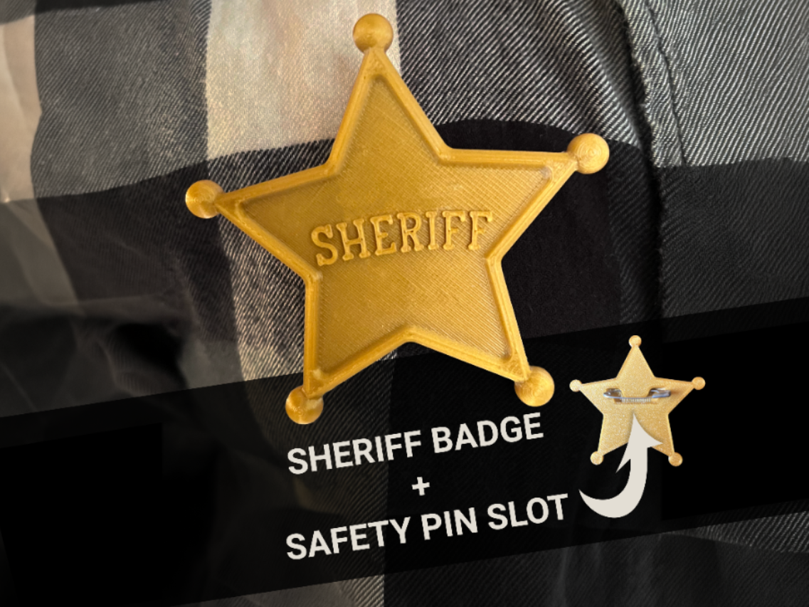 Sheriff Badge with Safety Pin Slot Cutout