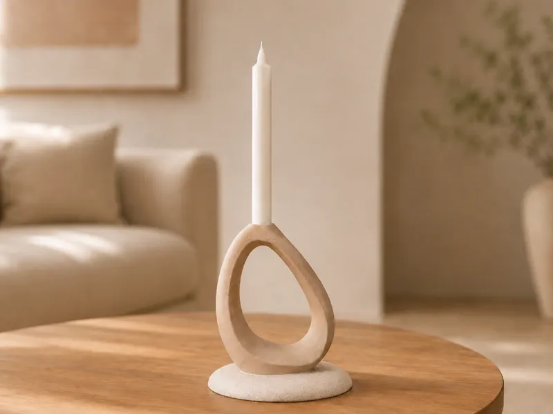 Nordic Stone & Wood Loop - Taper Candle Holder