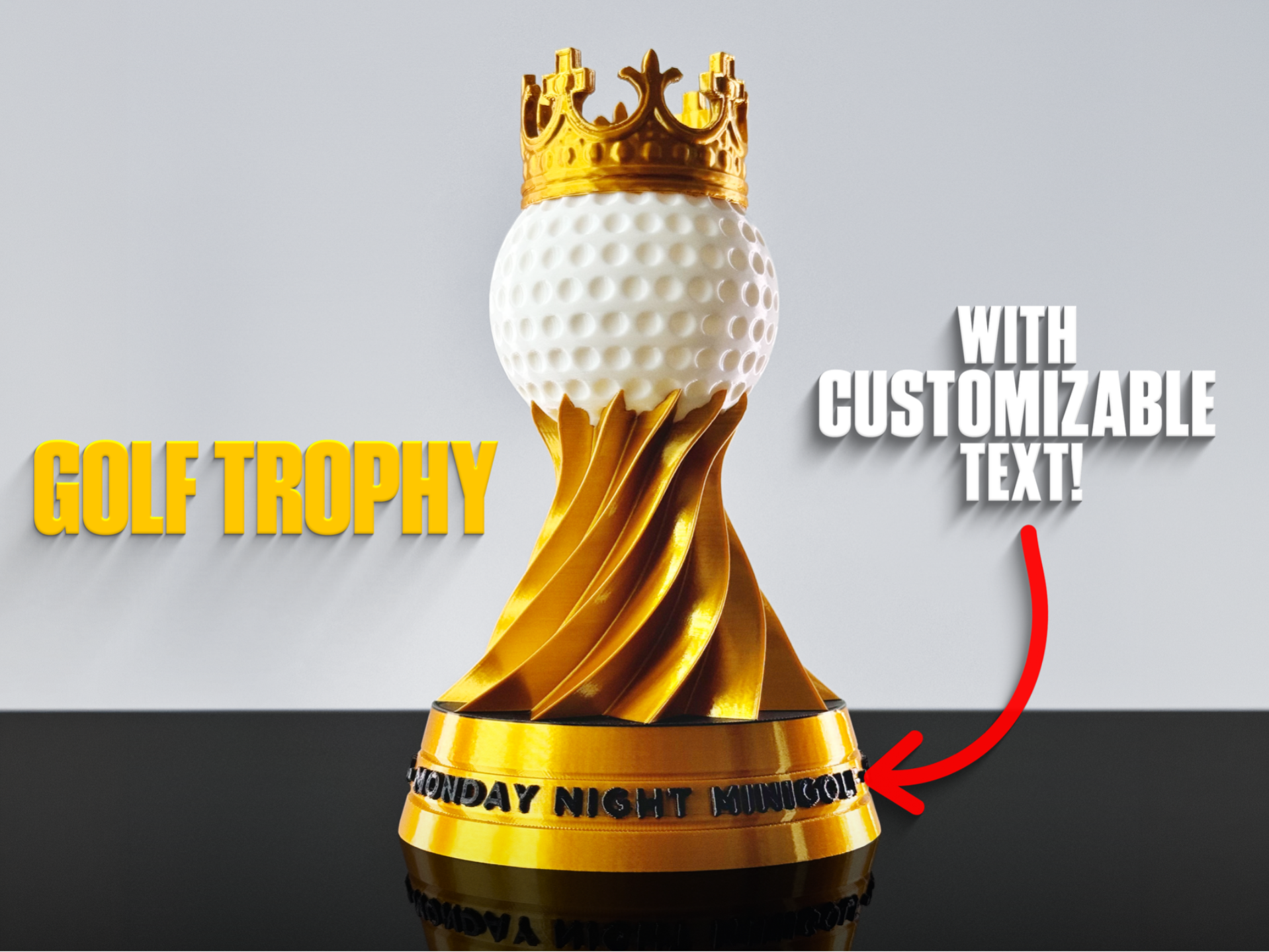 Golf Trophy with Crown - add your own text!