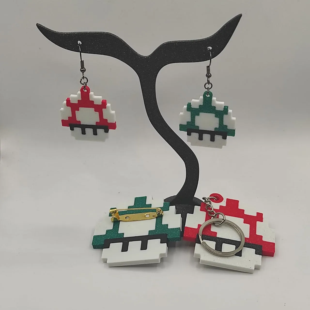 Retro Pixel Toad - Earrings, keychain, button view 2