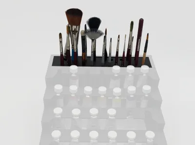 Custom paint brush shelves for modular paint stack