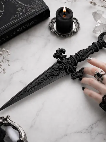 Estante o repisa: Goth Moon Pentacle Ornate Athame Dagger Decor — vista de referencia 2
