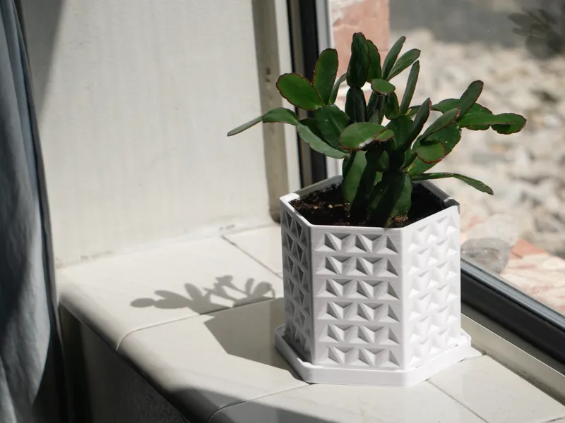 Tri-Hex Planter Pot, 4 inches, with Drainage Holes, Drip Tray
