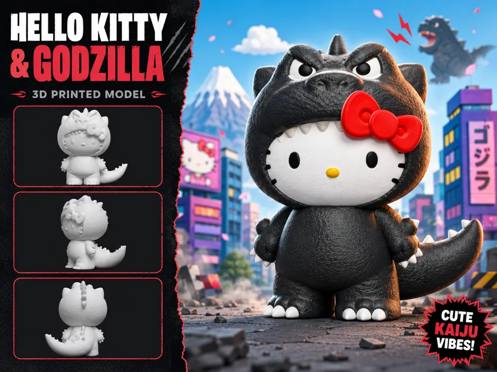 Figura decorativa: Hello Kitty Godzilla Kaiju Figure | Cute Monster. Referencia del modelo original.
