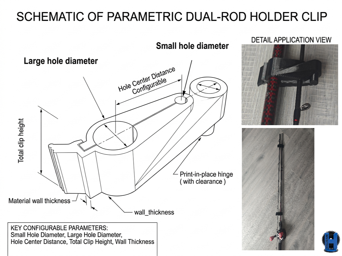 Parametric Print-in-Place Fishing Rod Clip