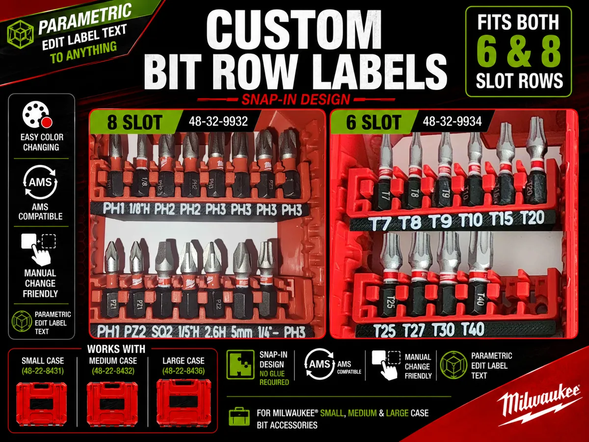 Bit Label Milwaukee Snap-In Bit Row Labels (6 & 8 Slot) - Free 3D Print Model ...