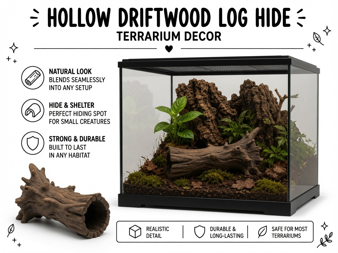 Hollow Driftwood Log Hide – Natural Tunnel Shelter