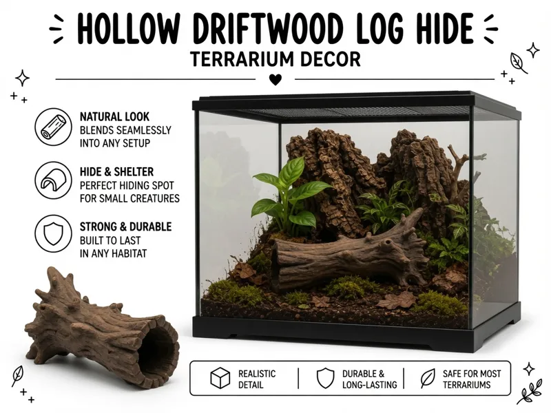 Hollow Driftwood Log Hide – Natural Tunnel Shelter