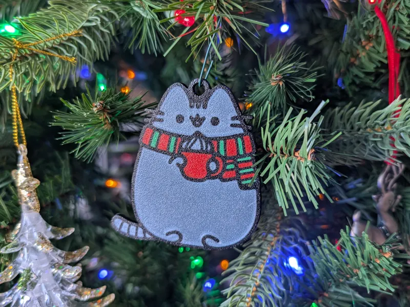 Christmas tree ornament pusheen with a coffee