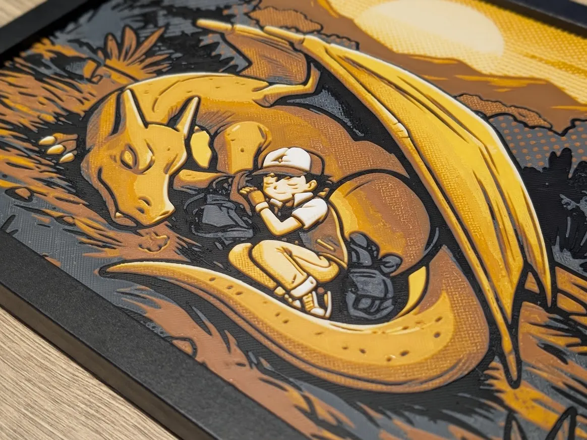 Charizard & Ash Hueforge 10x8 Large - Free 3D Print Model - MakerWorld