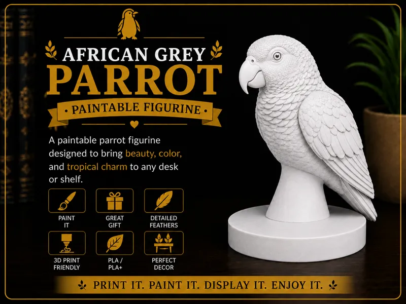 Paintable African Grey Parrot Figurine