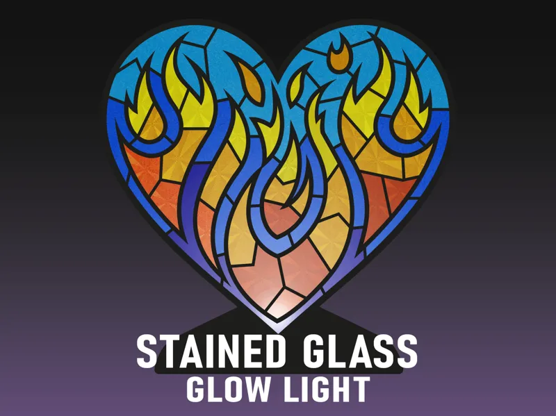 Fiery Heart Stained Glass Glow Light