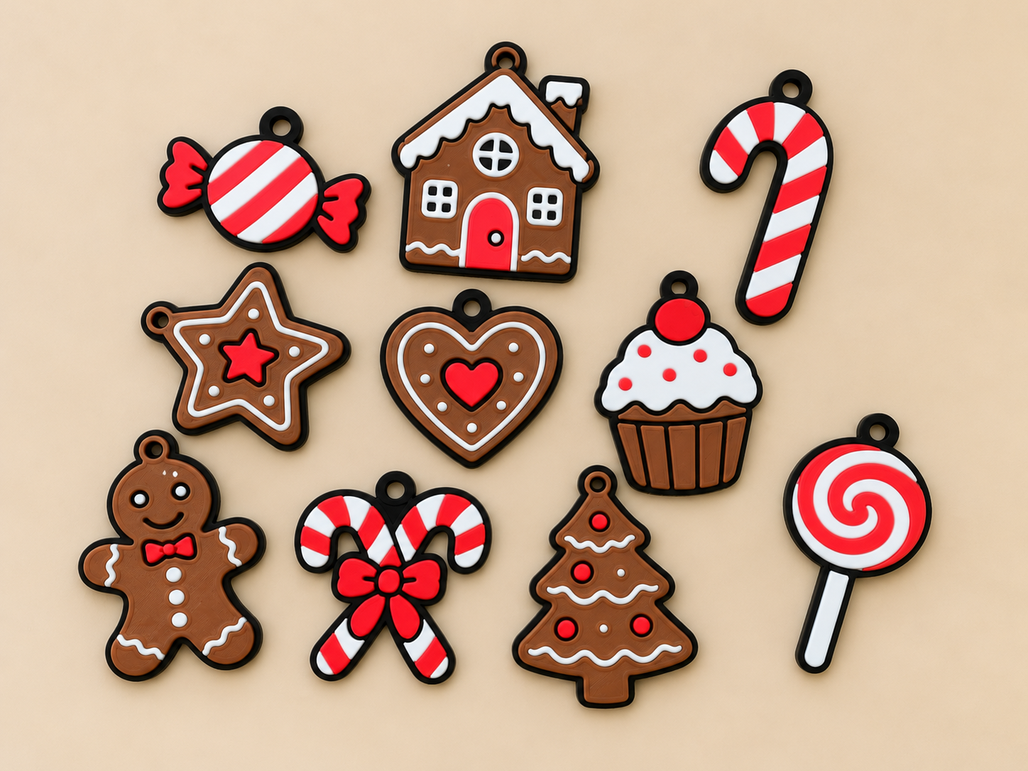 10 Christmas Candy & Gingerbread Keychains - 1