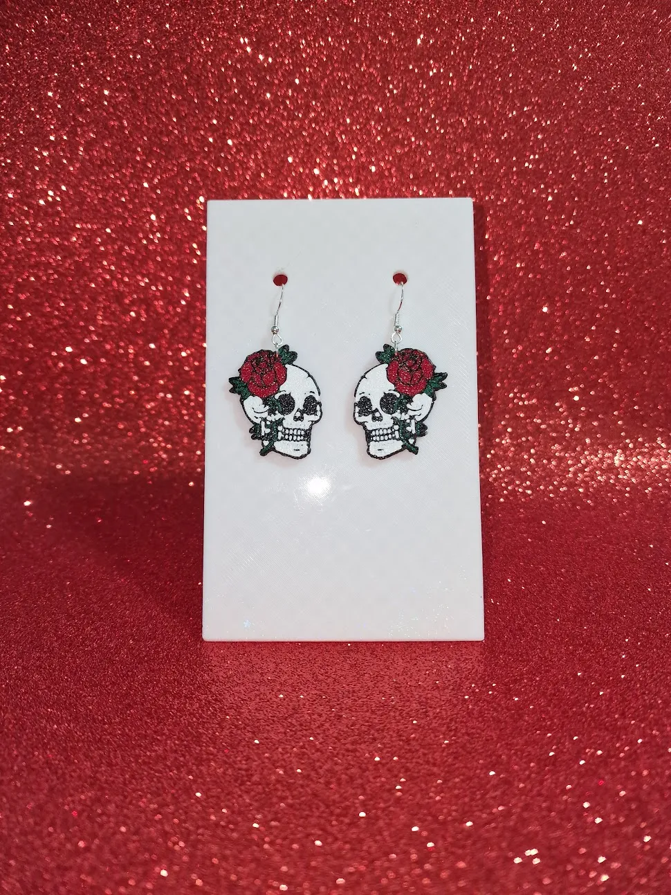 Skull rose earrings view 2