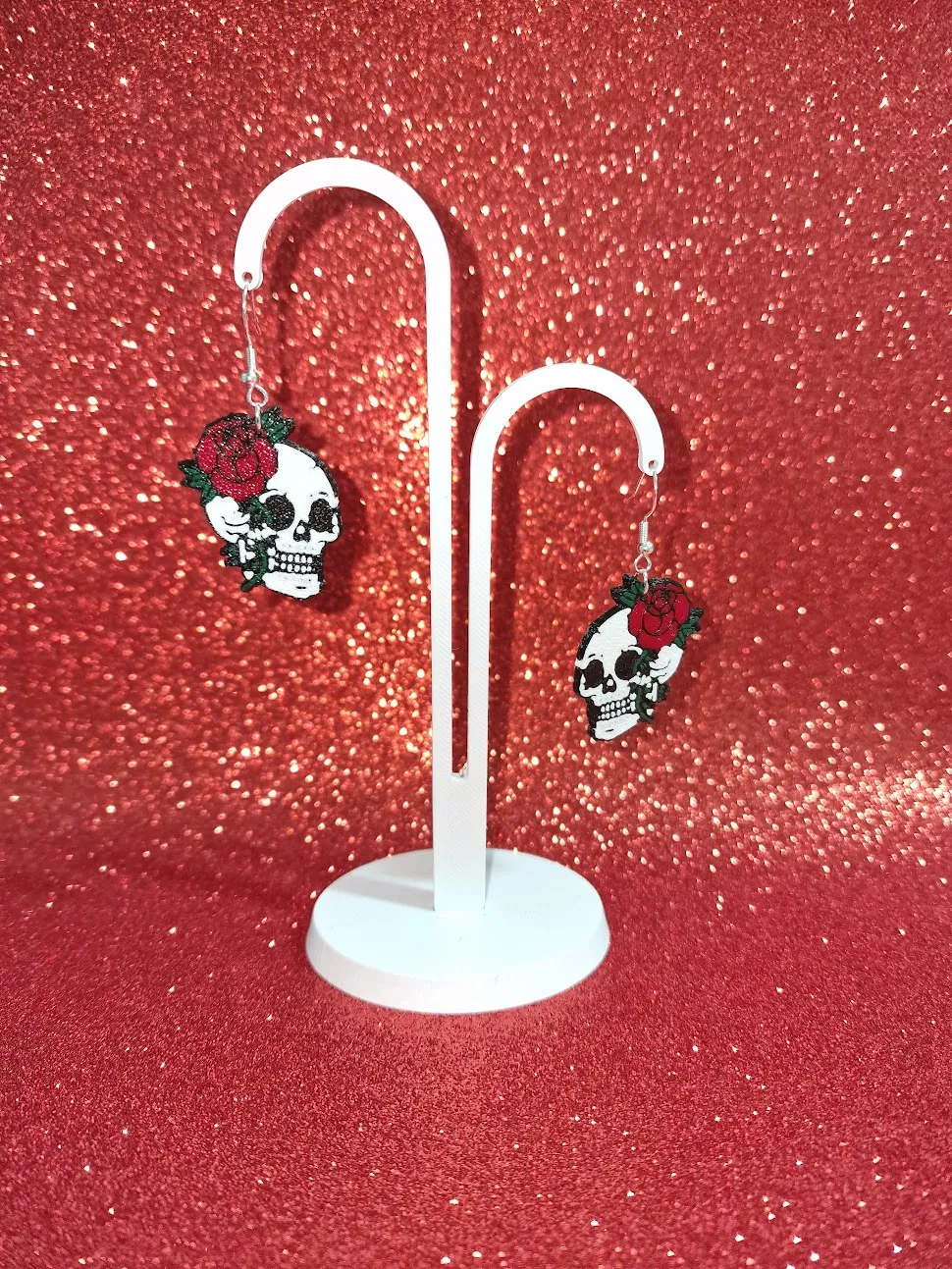 Skull rose earrings view 3