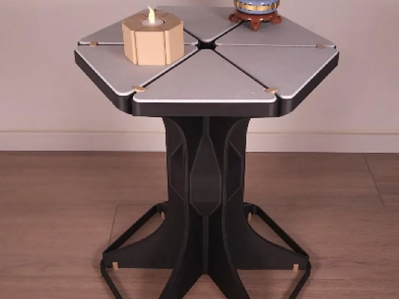 Dekoratif Ahşap ve Metal Karma Tasarımlı Küçük Yan Sehpa Koleksiyonluk Süs