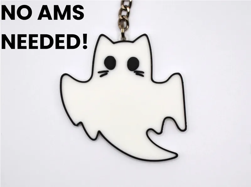 Cute Halloween Floating Ghost Cat Keychain Keyring