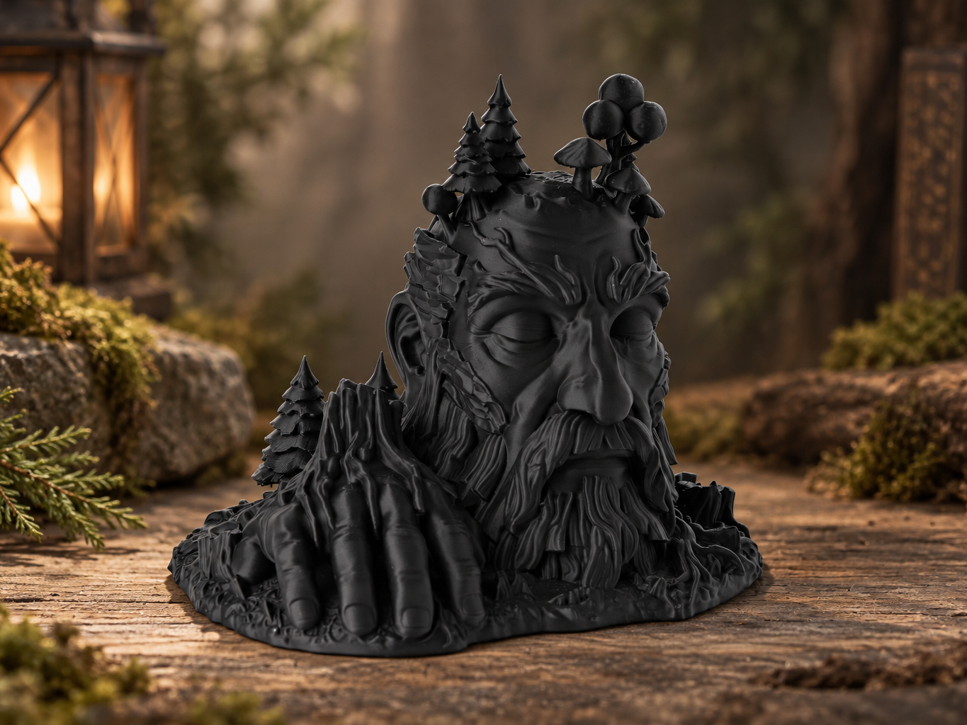 SlumberingForestGiant MysticalOldMan BustwithTrees 3D model