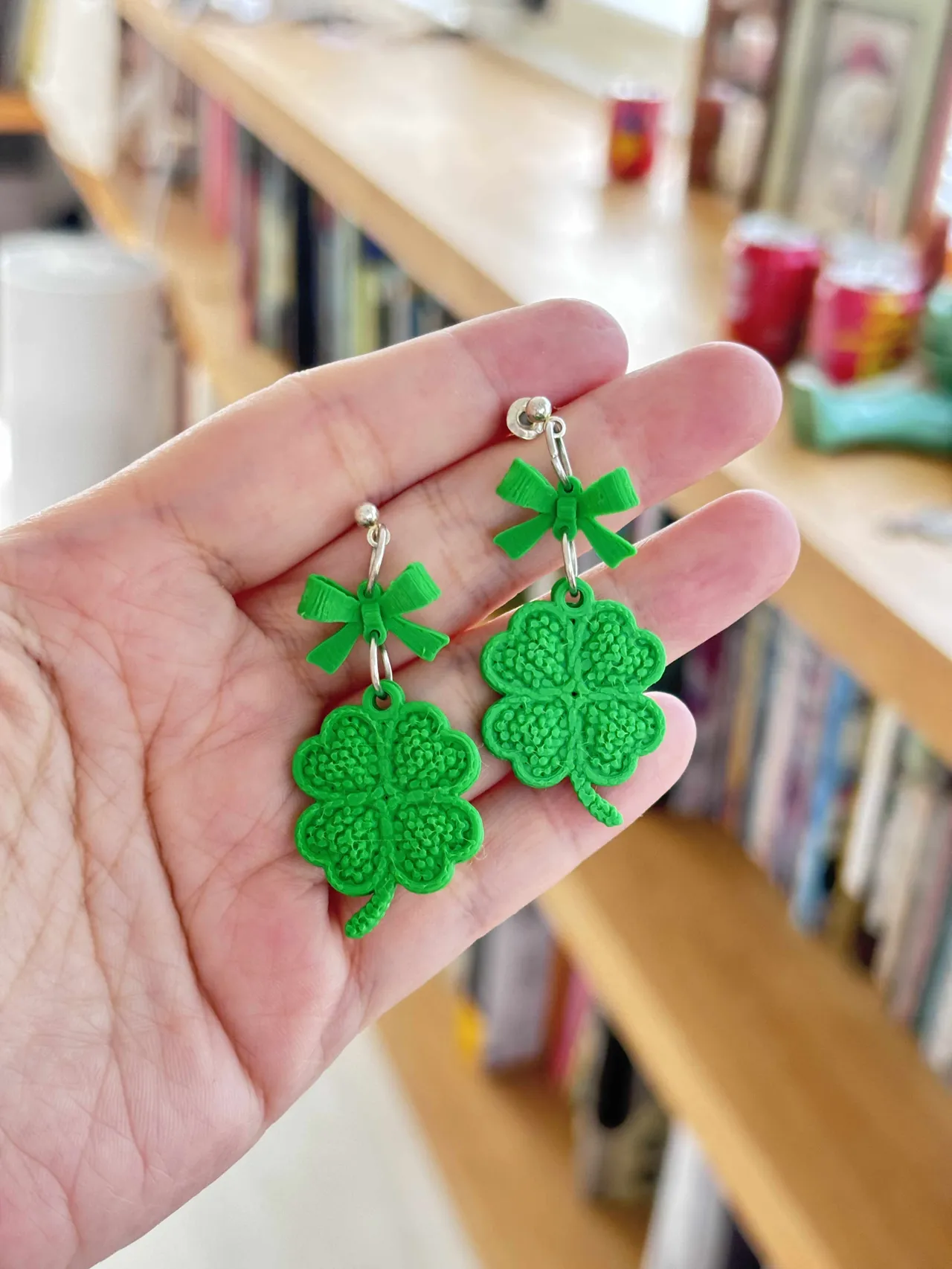 Lucky Knit Clover Earrings & Keychain view 2
