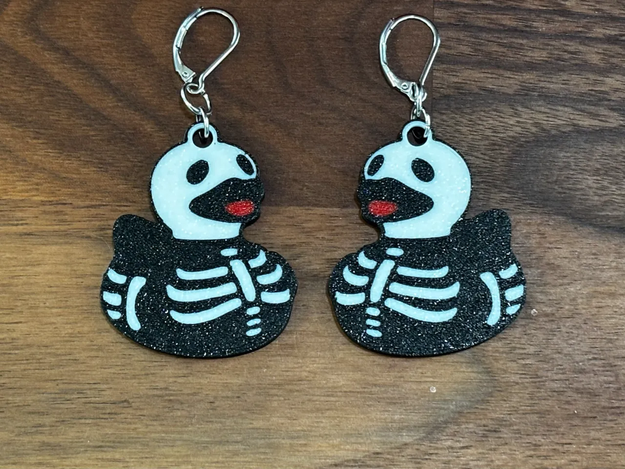 Cute Skeleton Duck Halloween Earrings! | Keychain view 2