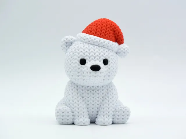 Knitted Polar Bear with Santa Hat - Christmas