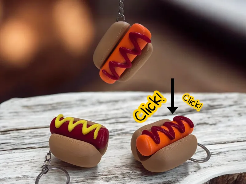 Hotdog clicky fidget keychain