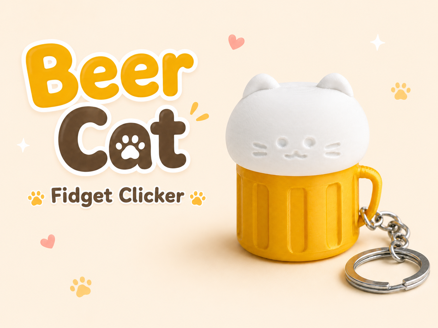 Beer Cat Fidget Clicker Keychain
