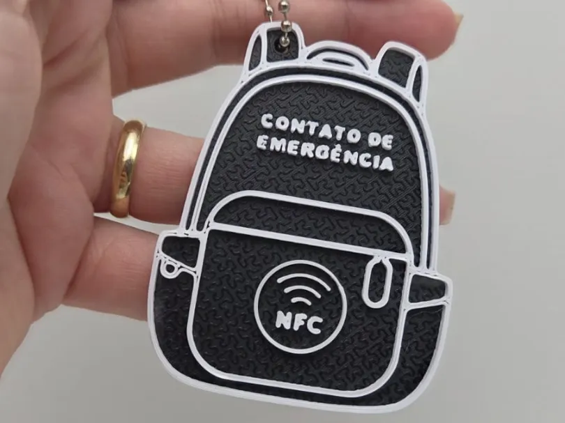 Accesorio para impresora 3D: TAG Mochila com NFC - Texto Personálizavel. Referencia del modelo original.