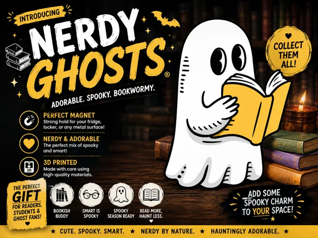 Nerdy Ghosts: Ghost with Yellow Book Magnet
