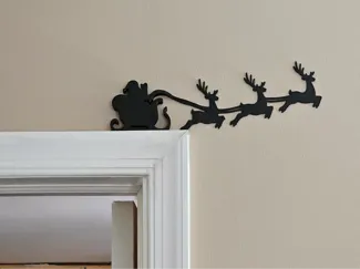 Santa, Reindeer & Sleigh Silhouette Door Christmas