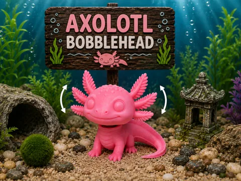 Letrero o emblema decorativo: Axolotl Bobblehead — referencia de MakerWorld