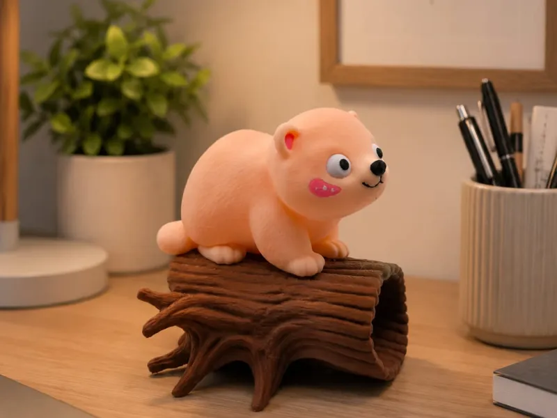 Cute Beaver on Log – Kawaii Style