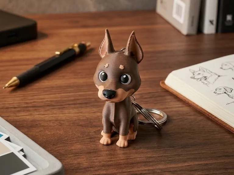 Porte-clé dobberman brun mignon