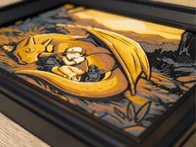Charizard & Ash Hueforge 7x5 - Free 3D Print Model - MakerWorld