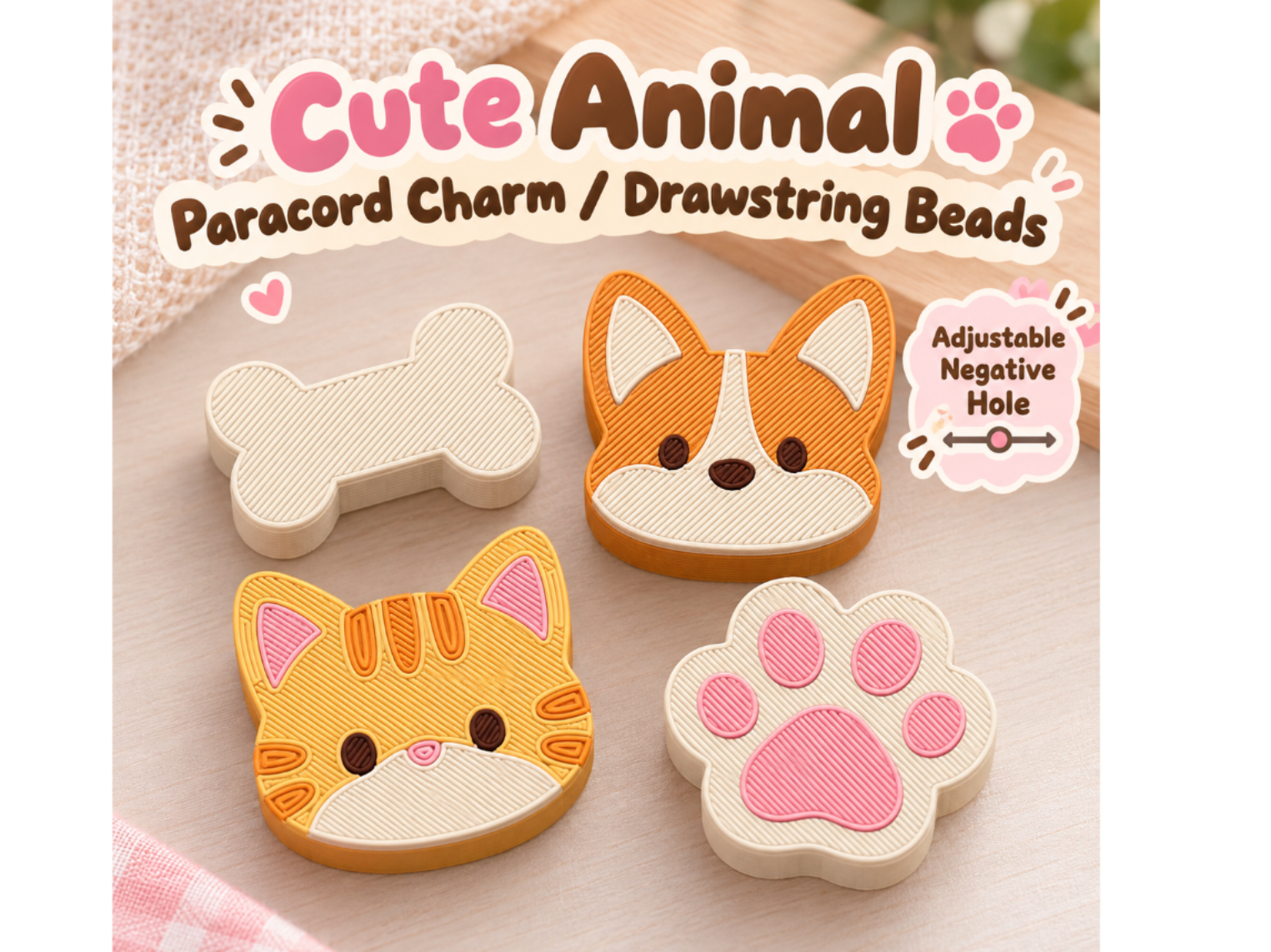 Cute Animal Paracord Charms & Drawstring Beads - 1