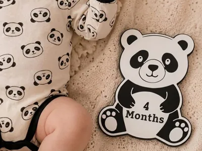 "Panda" milestone plaque for baby photos 3 month
