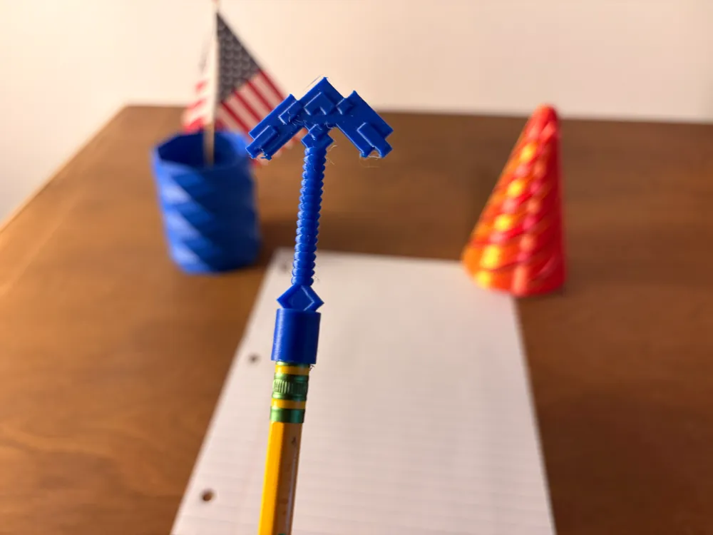Minecraft pickaxe pencil topper - Free 3D Print Model - MakerWorld