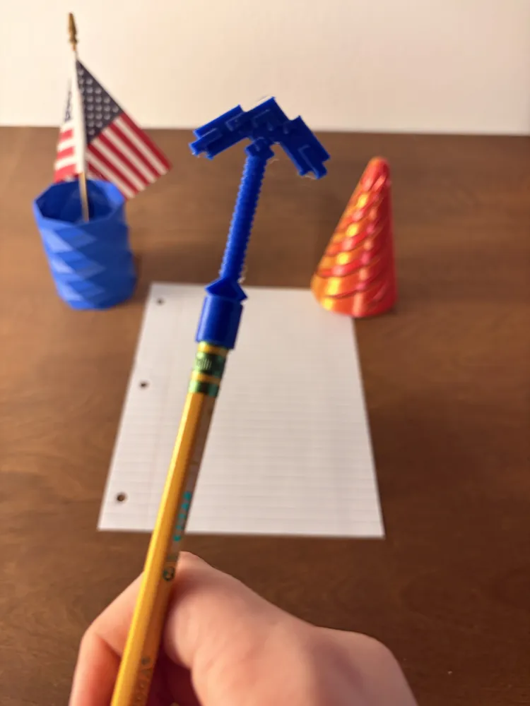 Minecraft pickaxe pencil topper - Free 3D Print Model - MakerWorld