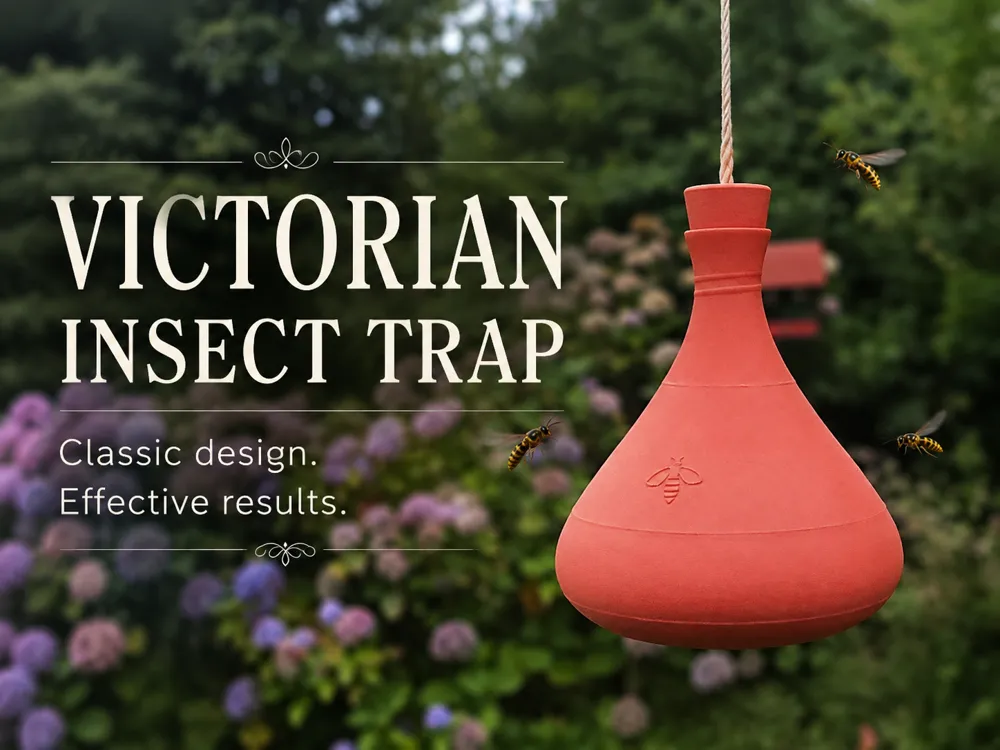 Letrero o emblema decorativo: Victorian Wasp Trap - Bait recipe included. Referencia del modelo original.