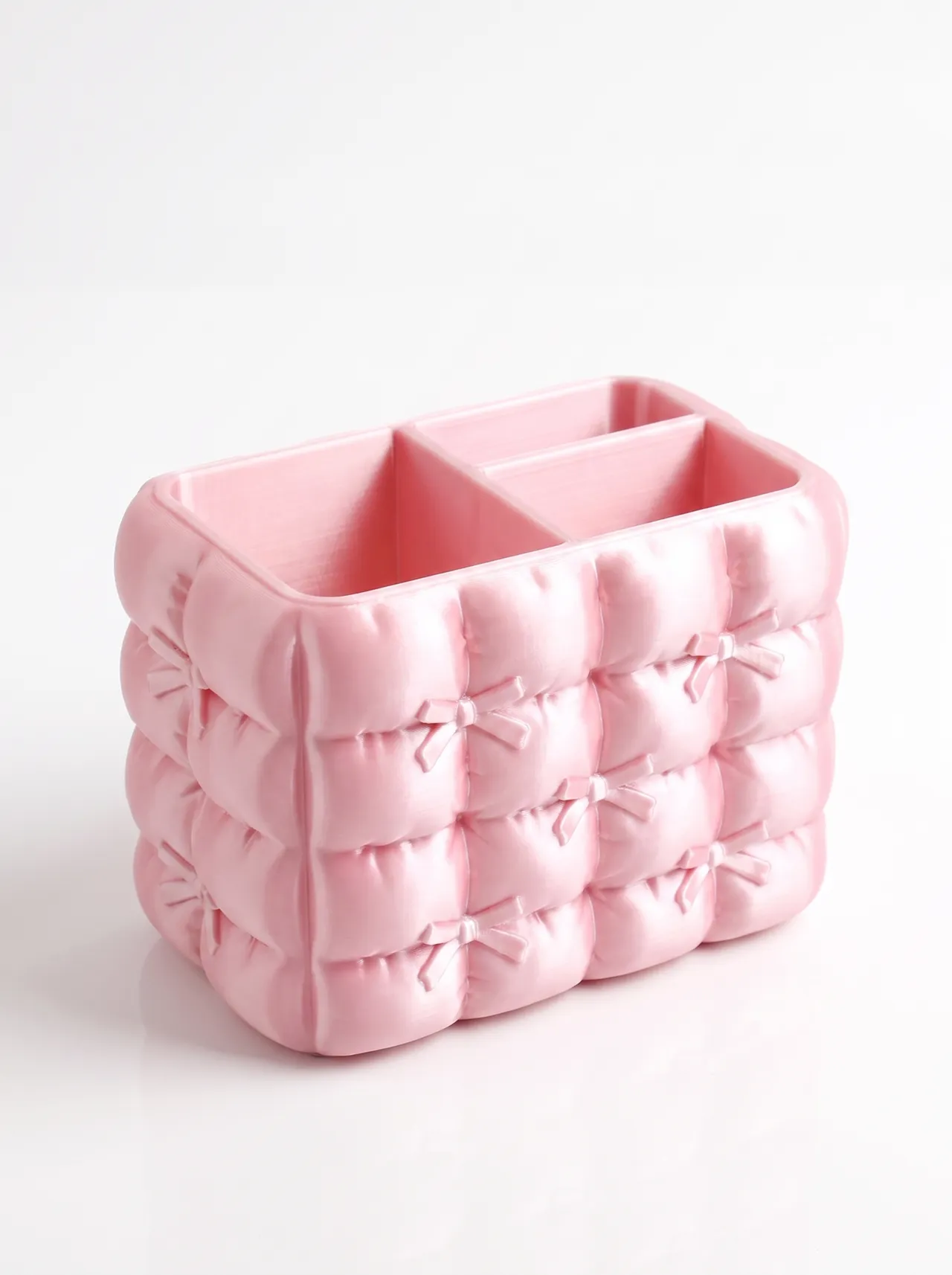 Aesthetic Quilted Bow Makeup Organizer Brush Hold view 2
