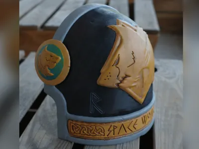 Space Wolves Pauldron - raised logo/runes/details