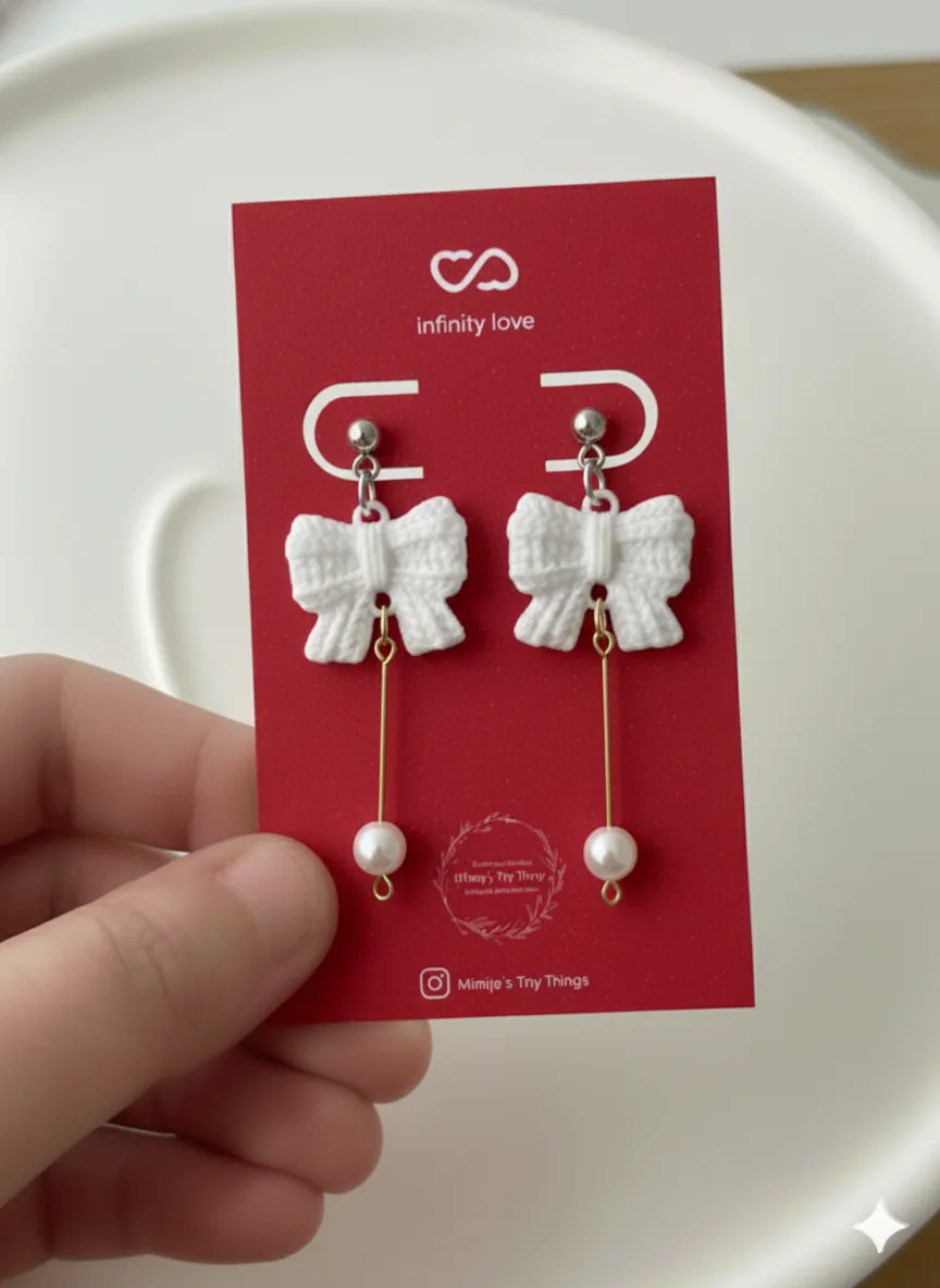 Pearl Bow Earrings view 2